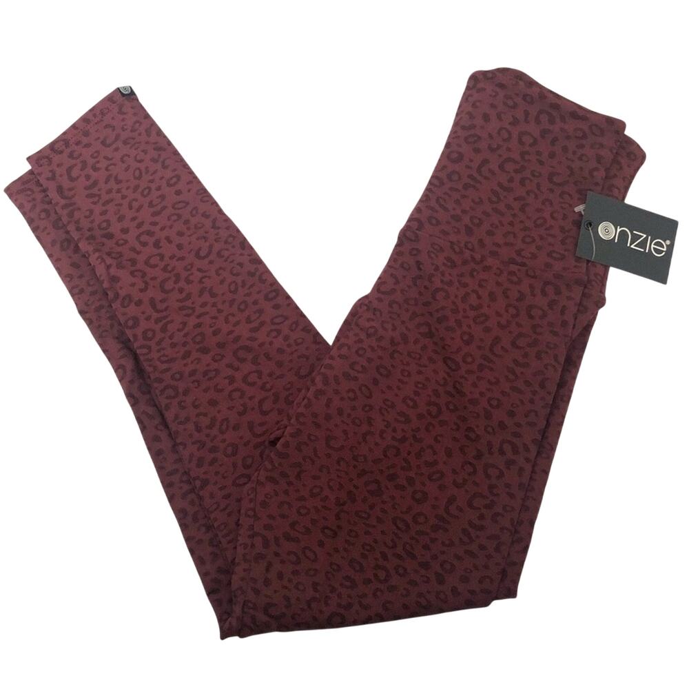 Onzie Animal Jacquard Midi Leggings Burgundy Red Cherry Red NEW